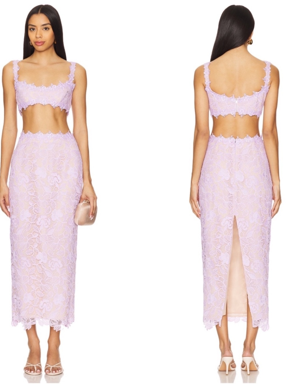 NWT Sau Lee Romy Lace Set Top & Maxi Long Skirt Lilac Purple Size Women’s 6